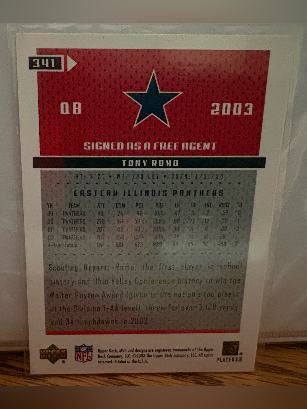 Upper Deck Tony Romo Rookie Trading Card - Picture 2 of 2